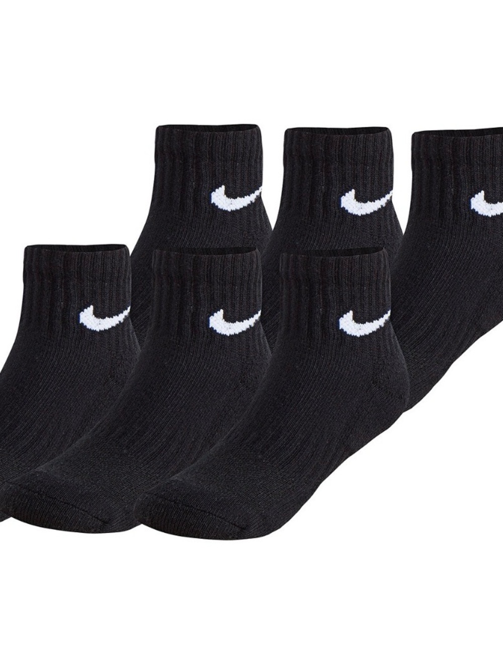 Nike Black Quarter Crew Socks with White Swoosh - 6 Pack